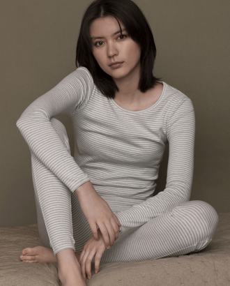 serendipity organics - slim tee stripe, jade offwhite - Lubus & moi