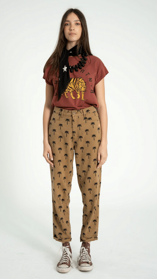 sisters department - trousers brown, palm trees - Lubus & moi