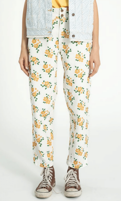 sisters department - trousers ecru, mustard flowers - Lubus & moi