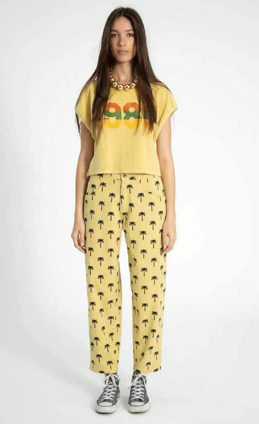 sisters department - trousers yellow, palm trees - Lubus & moi