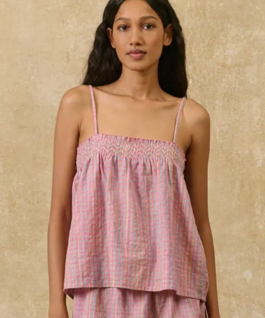 louise misha - pajamas set minala, pink pomelo checks (set)
