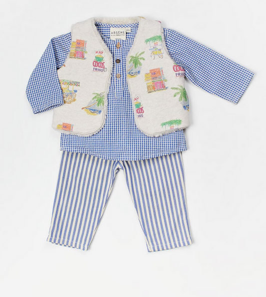 arsène et les pipelettes - pantalon bebe rayures transat, cobalt