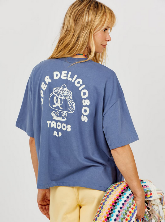 AP woman - shirt femme super tacos, bleu nuit