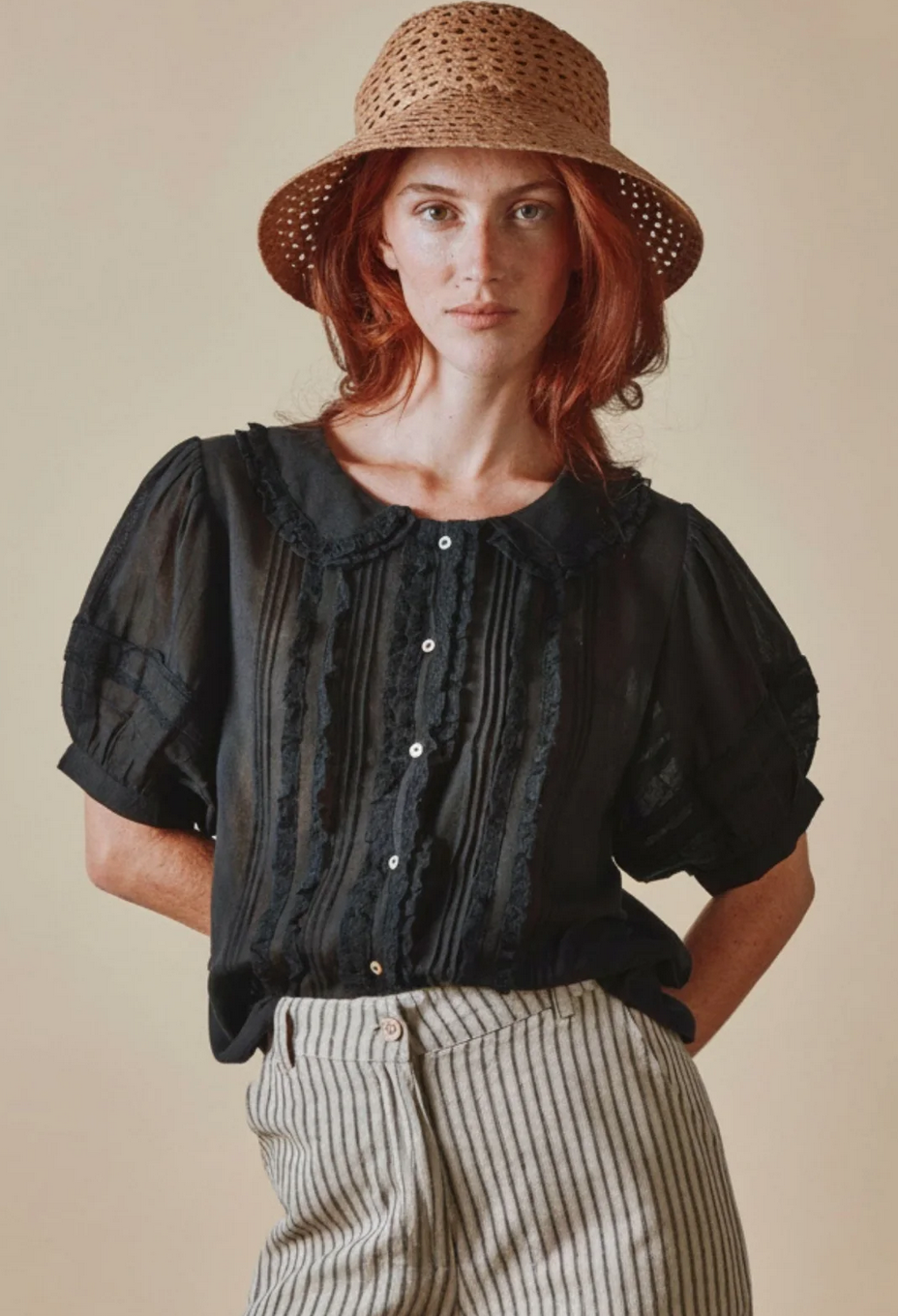 emile & ida femmes - blouse vintage dentelle noir