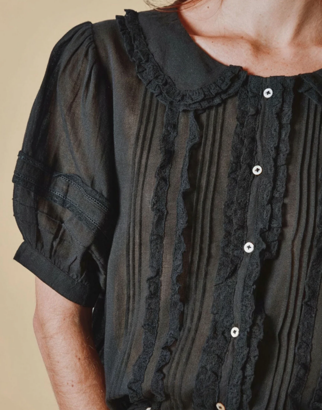 emile & ida femmes - blouse vintage dentelle noir