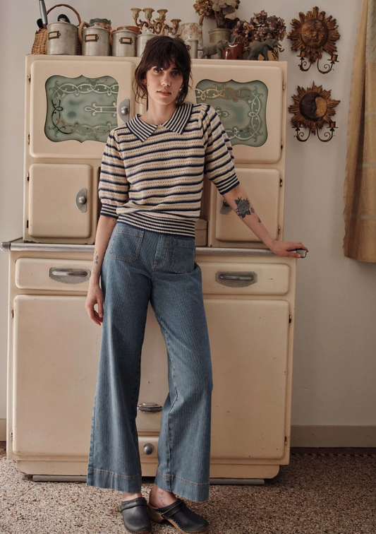 emile & ida femmes - pantalon denim raye