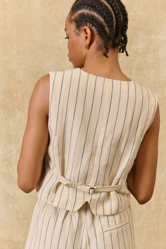 louise misha - waistcoat franckie, navy purple stripes