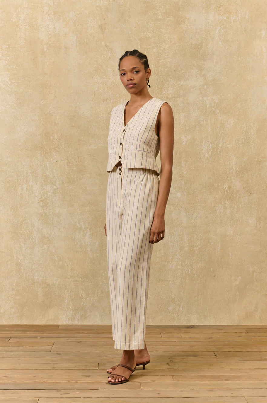 louise misha - waistcoat franckie, navy purple stripes
