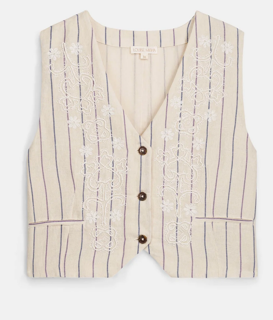 louise misha - waistcoat franckie, navy purple stripes