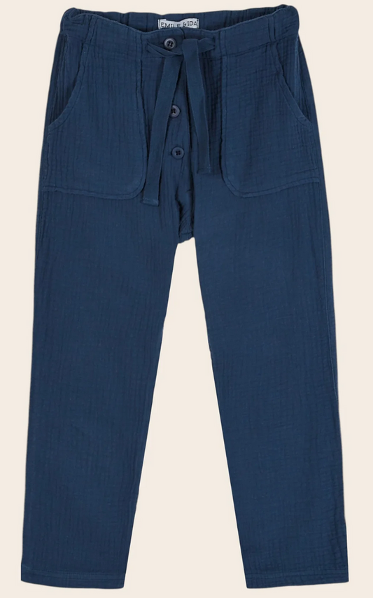 emile & ida enfants - pantalon gaze de coton marine