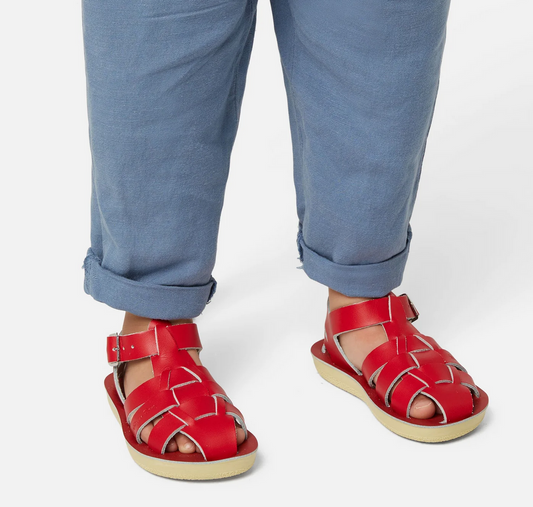 salt water sandals - kids shark red