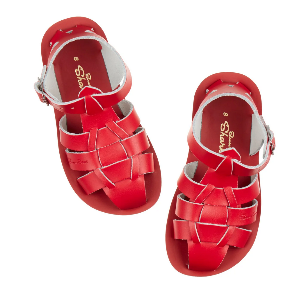salt water sandals - kids shark red