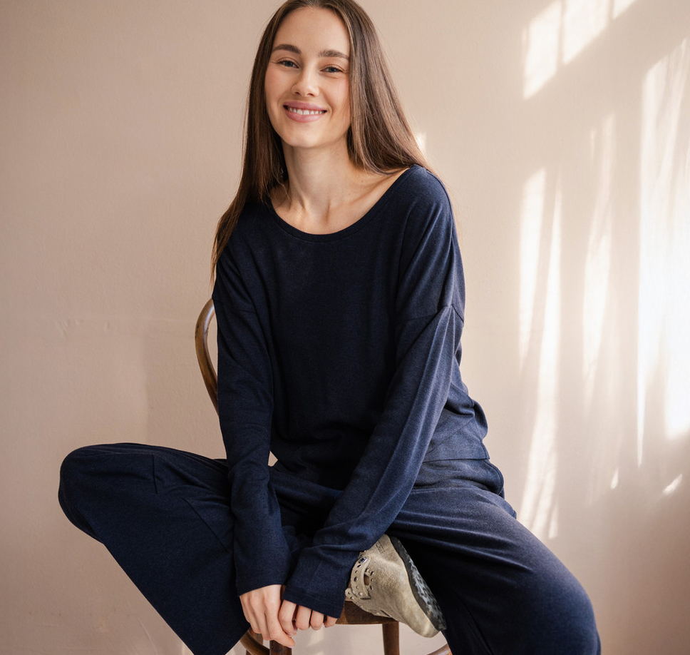 minimalisma - times, silk/wool long sleeve top, night
