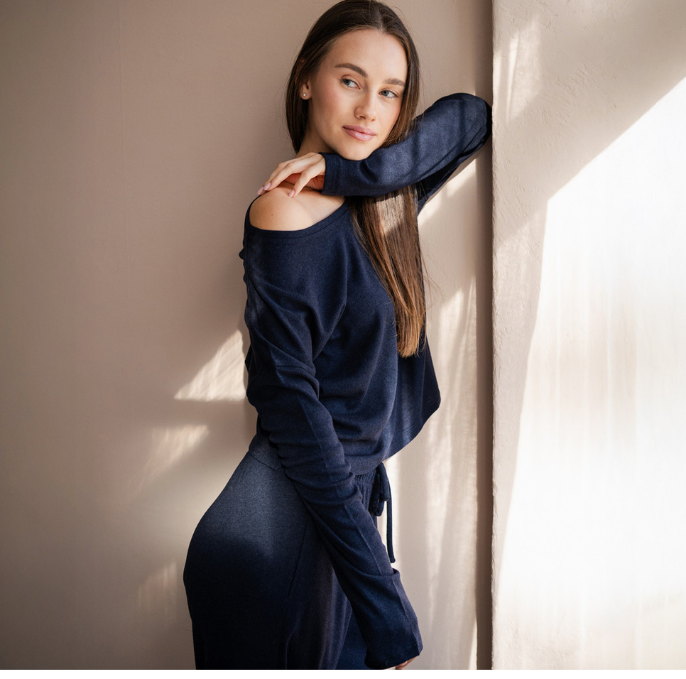 minimalisma - times, silk/wool long sleeve top, night