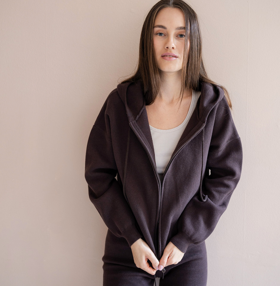 minimalisma - robin, organic cotton hoodie, dark chocolate