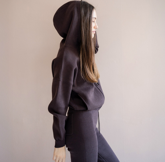 minimalisma - robin, organic cotton hoodie, dark chocolate