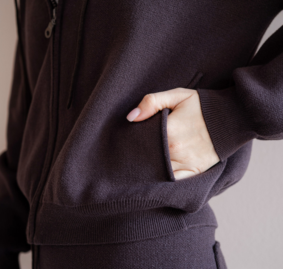 minimalisma - robin, organic cotton hoodie, dark chocolate
