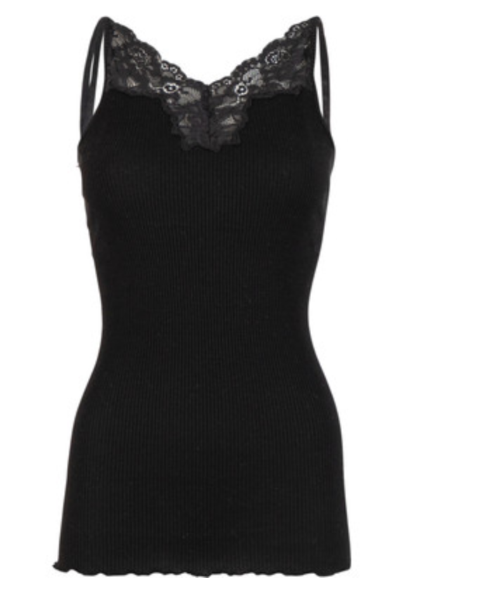 minimalisma - glace, silk lace strap top, black
