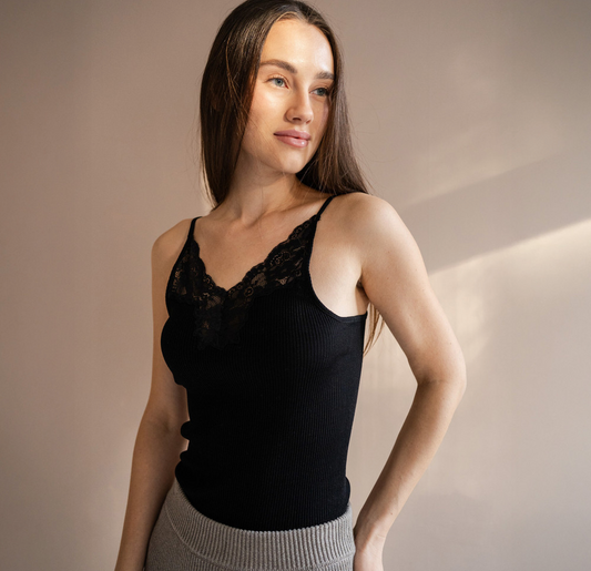 minimalisma - glace, silk lace strap top, black