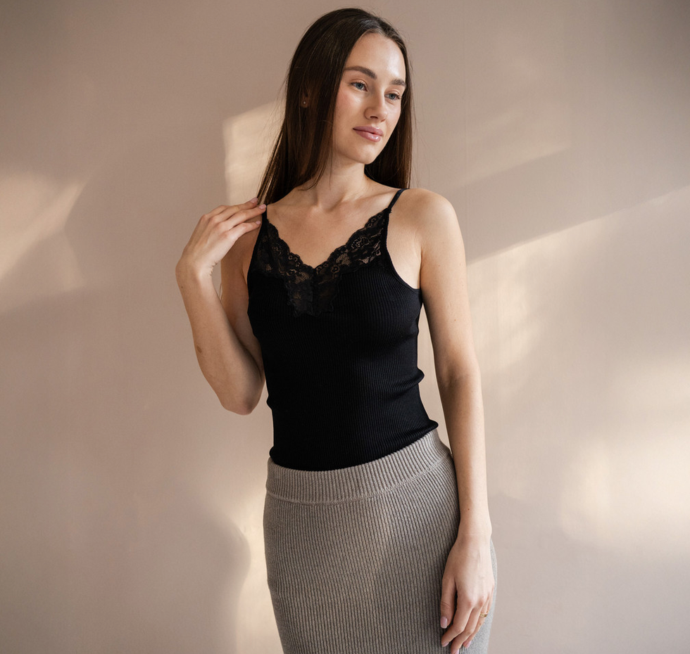 minimalisma - glace, silk lace strap top, black