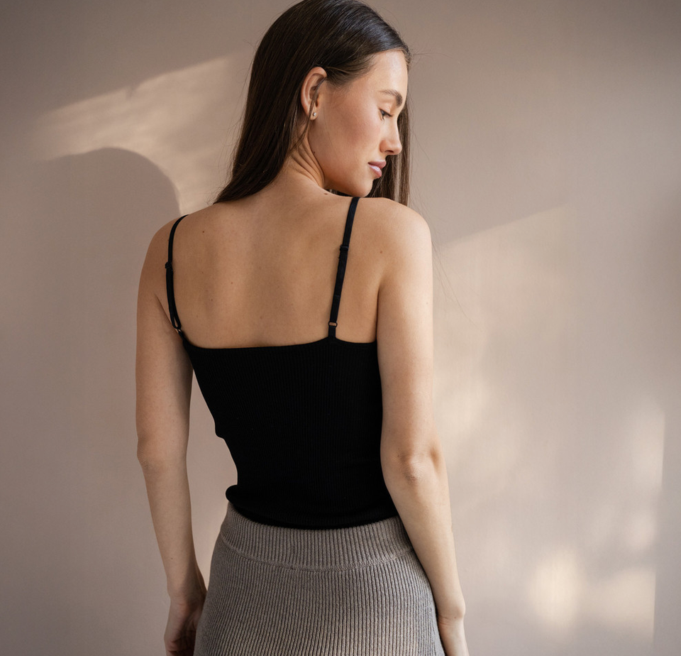 minimalisma - glace, silk lace strap top, black