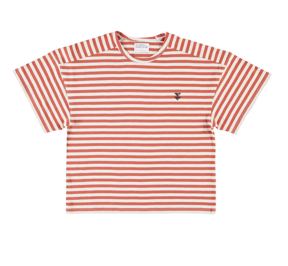 sisters department - shirt, red & ecru, stripes