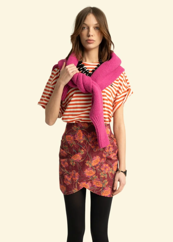 sisters department - shirt, red & ecru, stripes