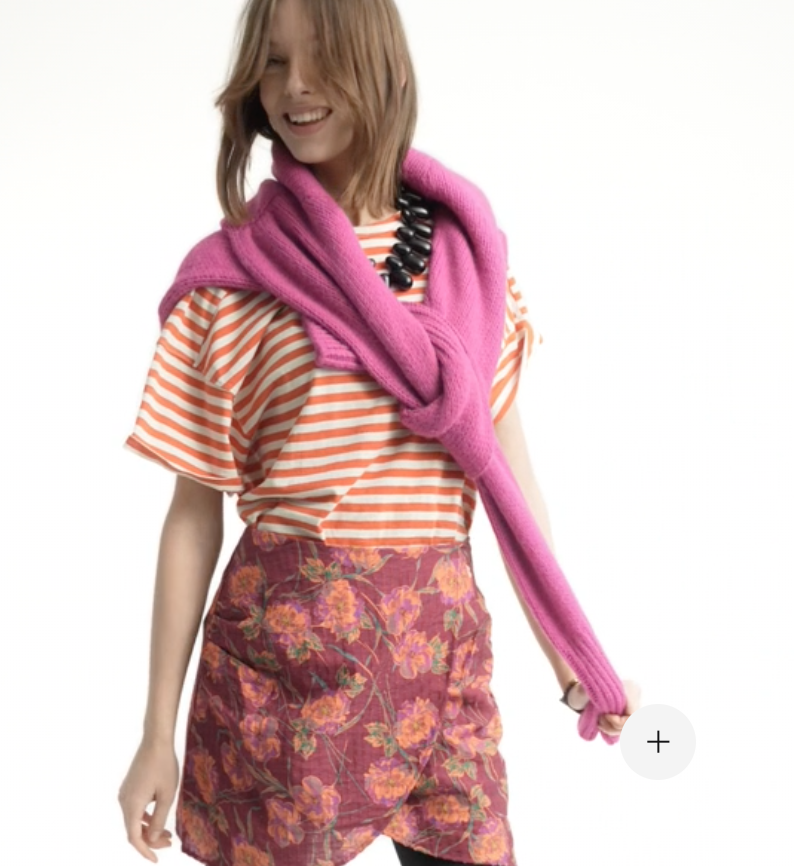 sisters department - shirt, red & ecru, stripes