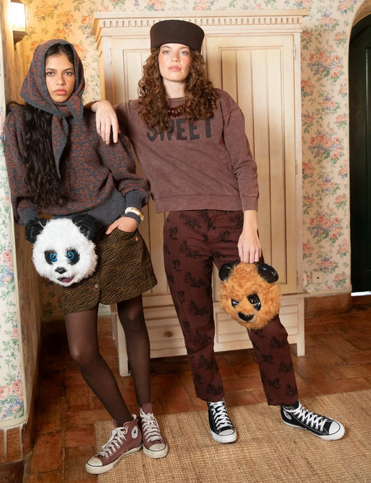 sisters department - trousers, brown, black roses