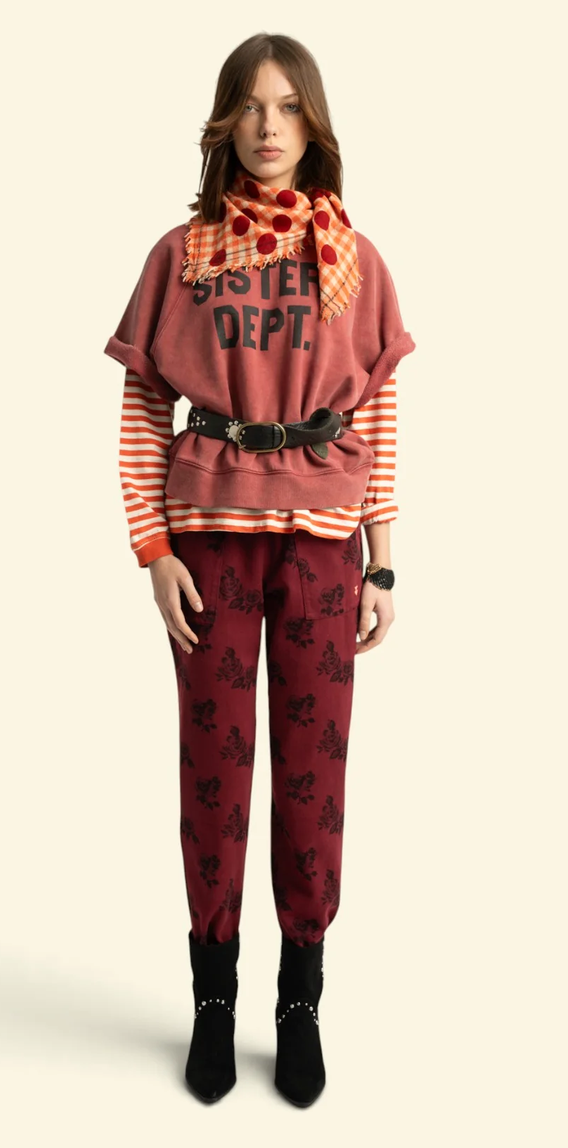 sisters department - trousers, bordeaux, black roses