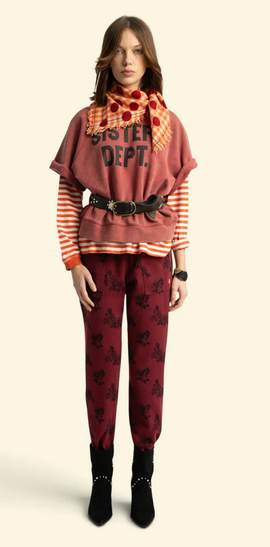 sisters department - trousers, bordeaux, black roses