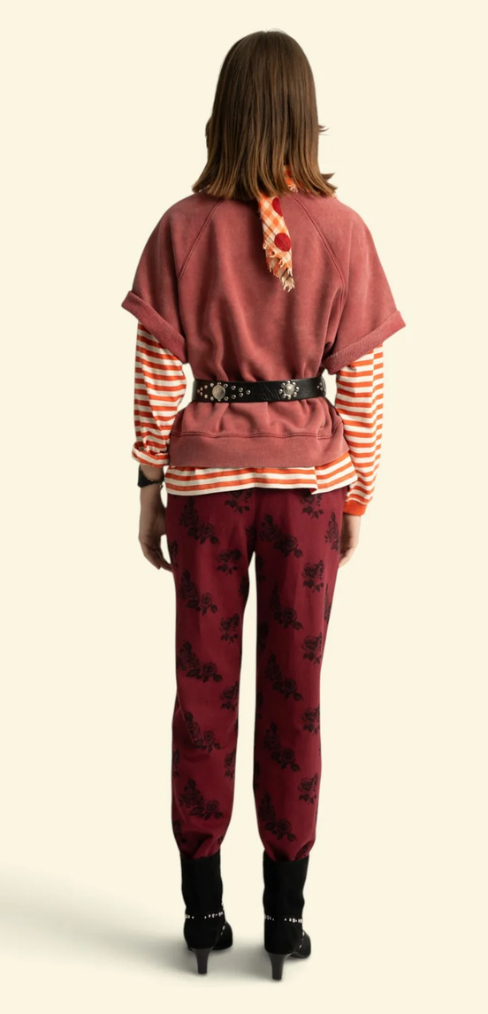 sisters department - trousers, bordeaux, black roses