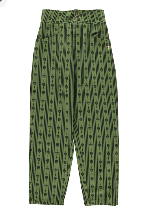 sisters department - trousers, green, floral stripes