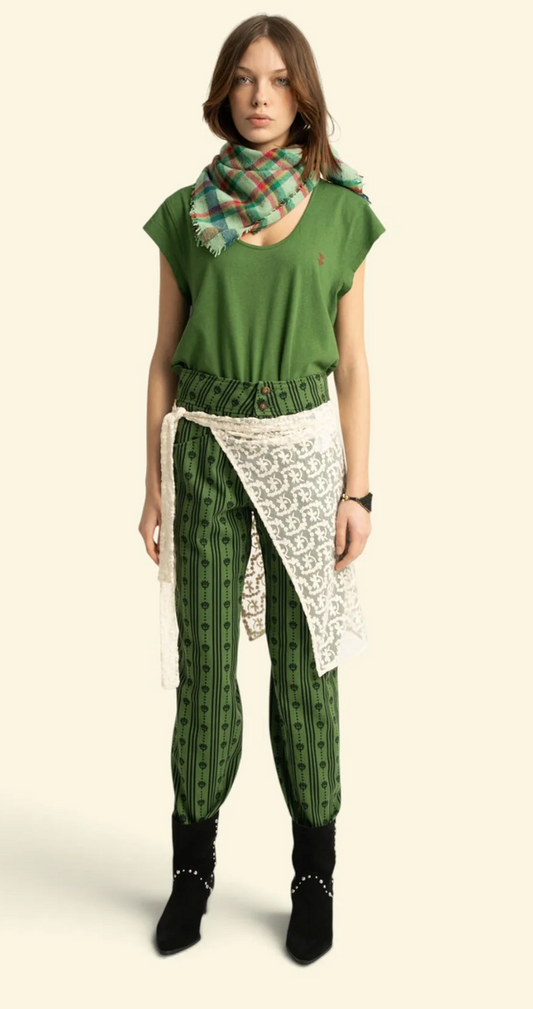 sisters department - trousers, green, floral stripes