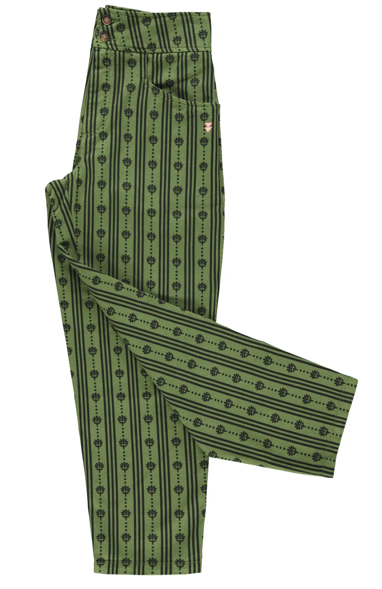 sisters department - trousers, green, floral stripes