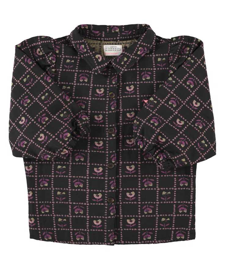 sisters department - jacquard jacket, black, floral checkered