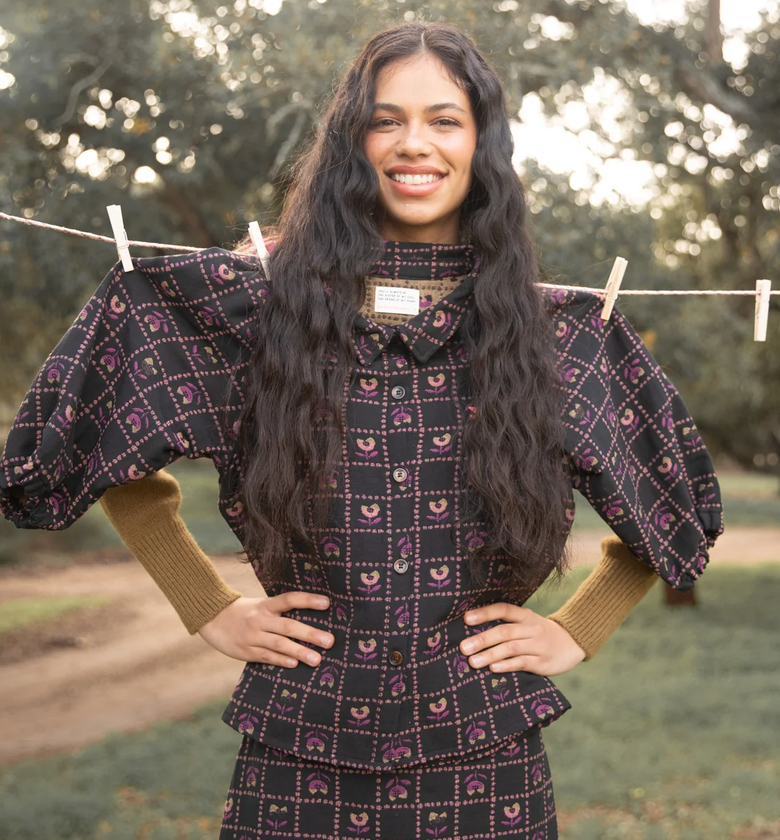 sisters department - jacquard jacket, black, floral checkered