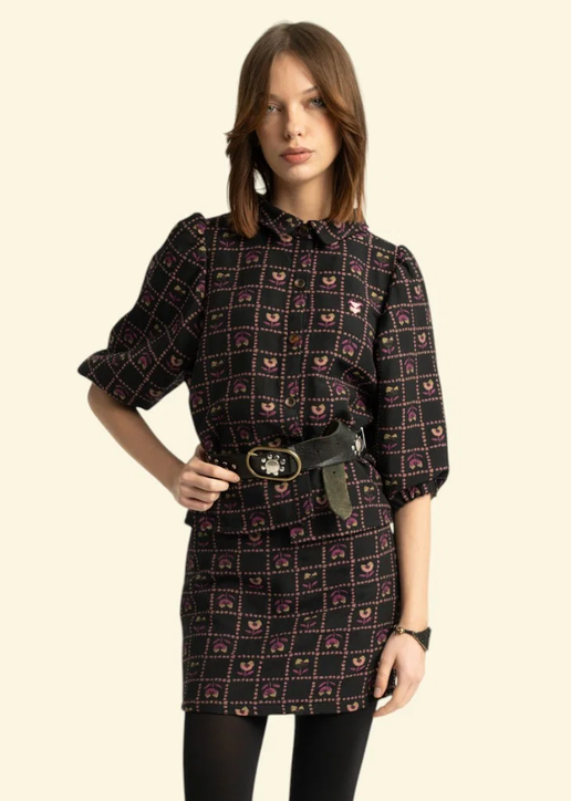sisters department - jacquard jacket, black, floral checkered