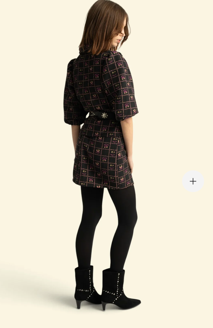 sisters department - jacquard jacket, black, floral checkered