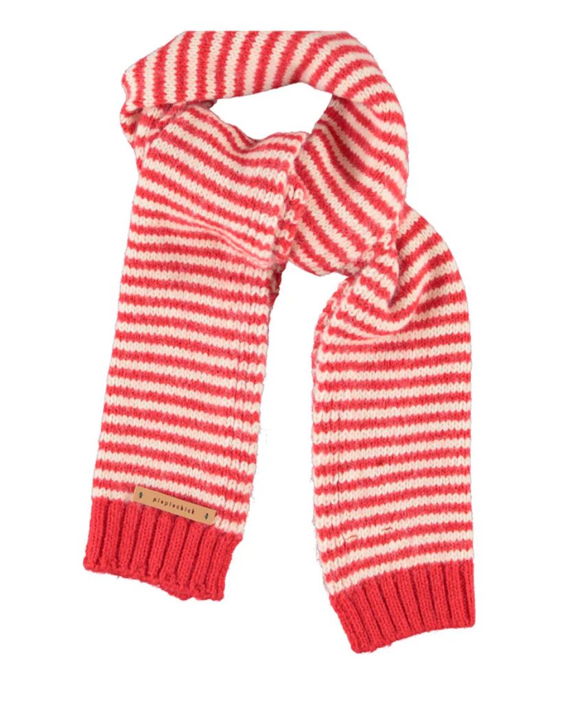 piupiuchick - knitted scarf, ecru & red stripes