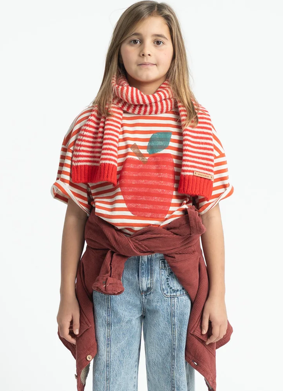 piupiuchick - knitted scarf, ecru & red stripes