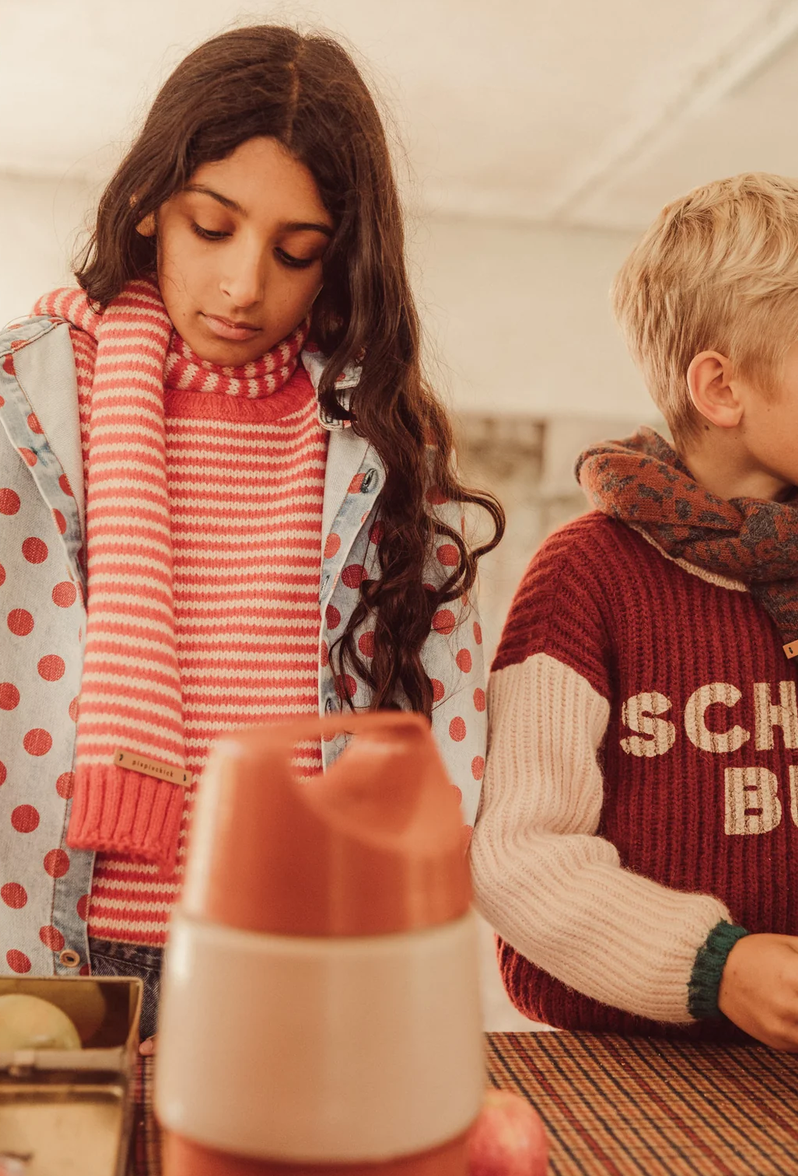 piupiuchick - knitted scarf, ecru & red stripes