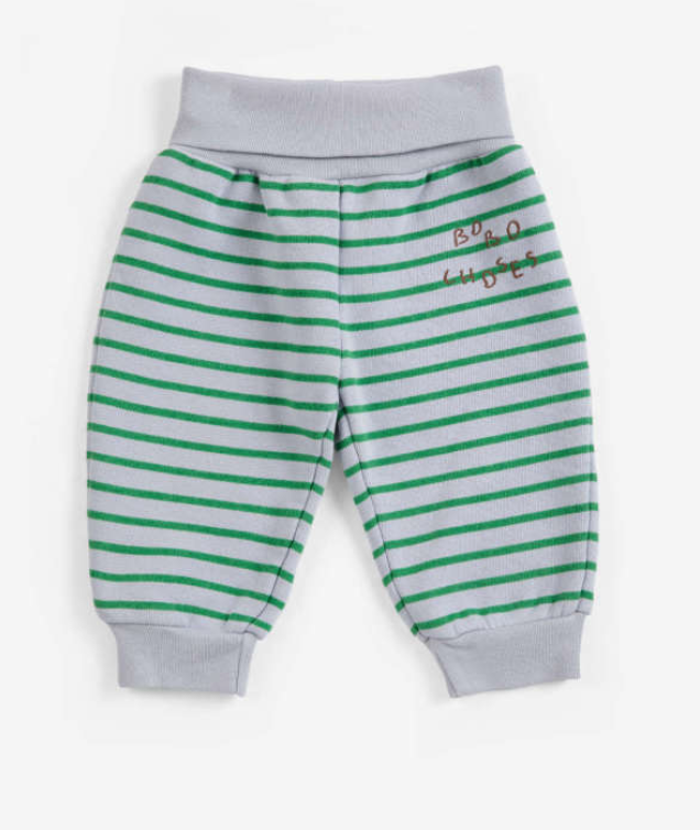 bobo choses kids - stripes jogging pants, grey & green