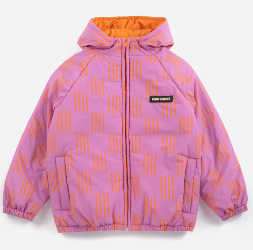 bobo choses kids - almost moiré all over reversible anorak, fuchsia