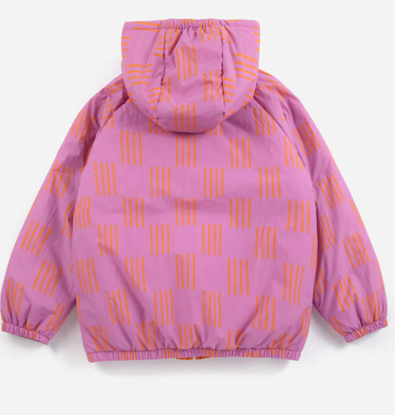 bobo choses kids - almost moiré all over reversible anorak, fuchsia