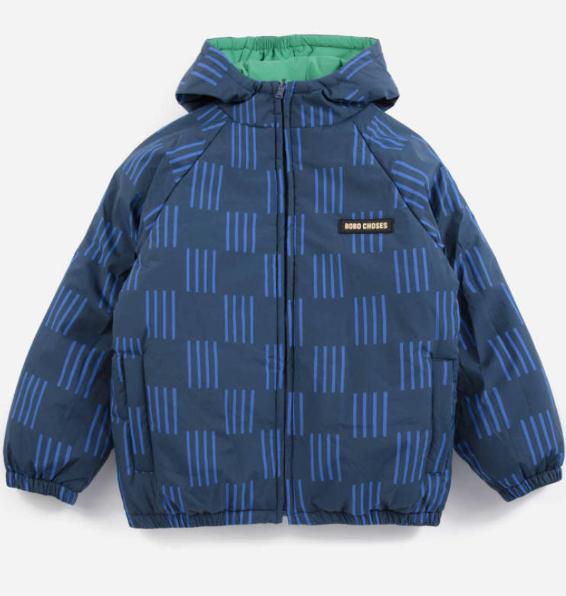 bobo choses kids - almost moiré all over reversible anorak, navy