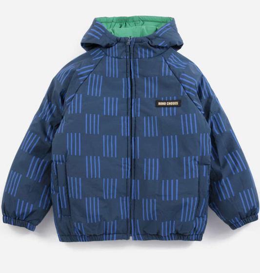 bobo choses kids - almost moiré all over reversible anorak, navy