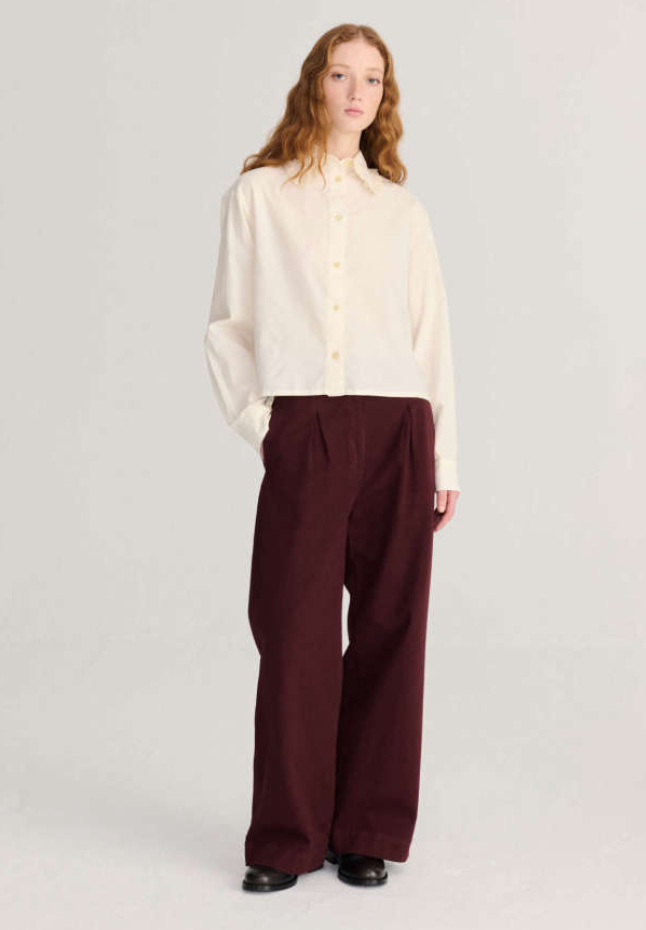bobo choses adults - pleated twill wide‑leg pants, dark brown