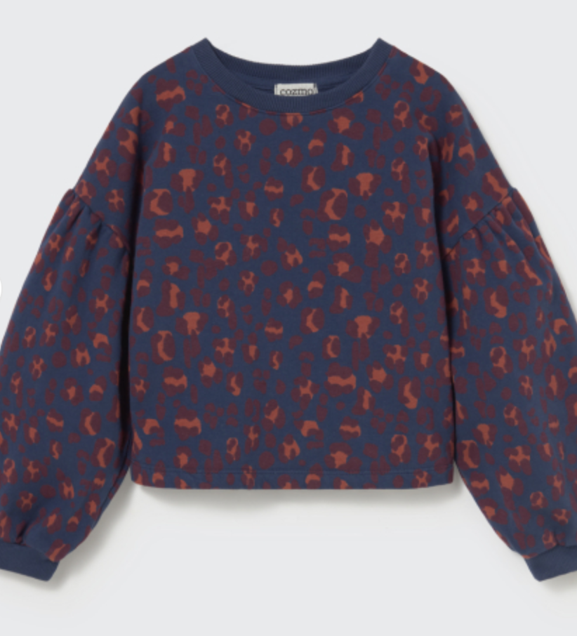 cozmo - elia, brushed animal print fleece sweatshirt, navy