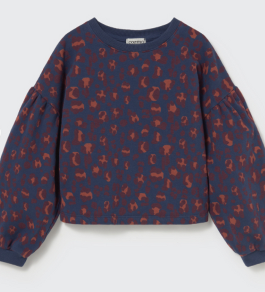 cozmo - elia, brushed animal print fleece sweatshirt, navy